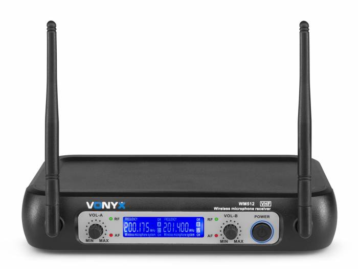 Vonyx WM512 Sistema inalámbrico VHF de 2 canales con micrófonos de mano y display