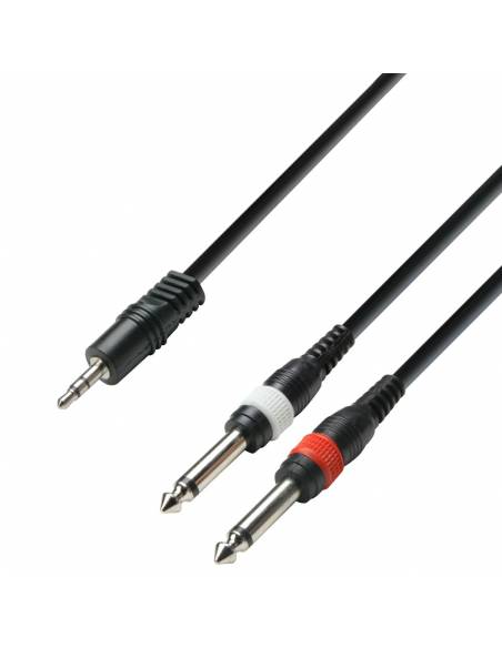 Adam Hall Cables 3 STAR YWPP 0300 - Cable de Audio de Minijack 3,5 mm estéreo a 2 Jacks 6,3 mm mono 3 m - 1