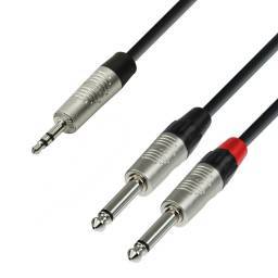 Adam Hall Cables 4 STAR YWPP 0090 - Cable de Audio REAN de Minijack 3,5 mm estéreo a 2 Jacks 6,3 mm mono 0,9 m