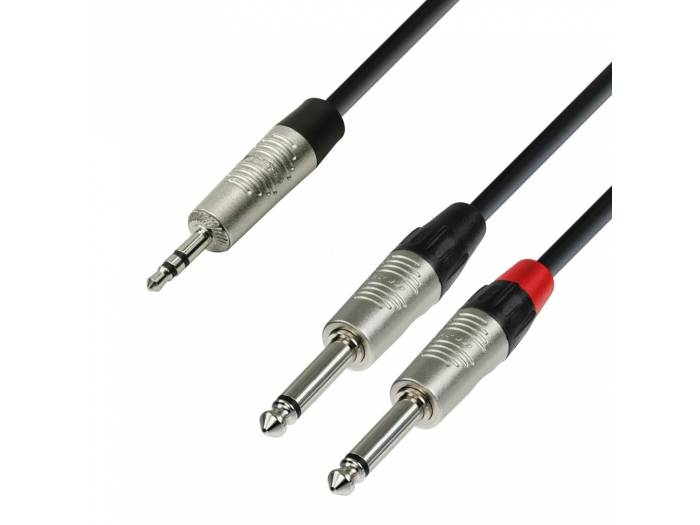 Adam Hall Cables 4 STAR YWPP 0150 - Cable de Audio REAN de Minijack 3,5 mm estéreo a 2 Jacks 6,3 mm mono 1,5 m