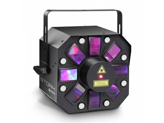Cameo STORM - Efecto de luces 3 en 1, 5 x 3 W RGBWA derby, estrobo y láser grating