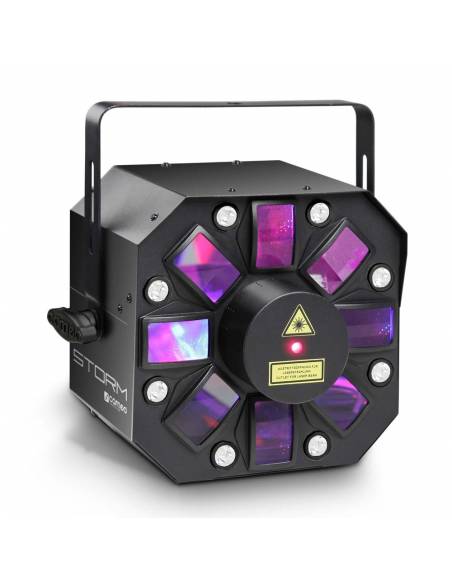 Cameo STORM - Efecto de luces 3 en 1, 5 x 3 W RGBWA derby, estrobo y láser grating