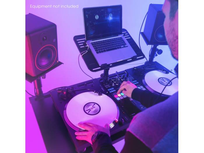 Gravity FDJT 01 - Mesa de DJ con bandejas adaptables para altavoces y portátil