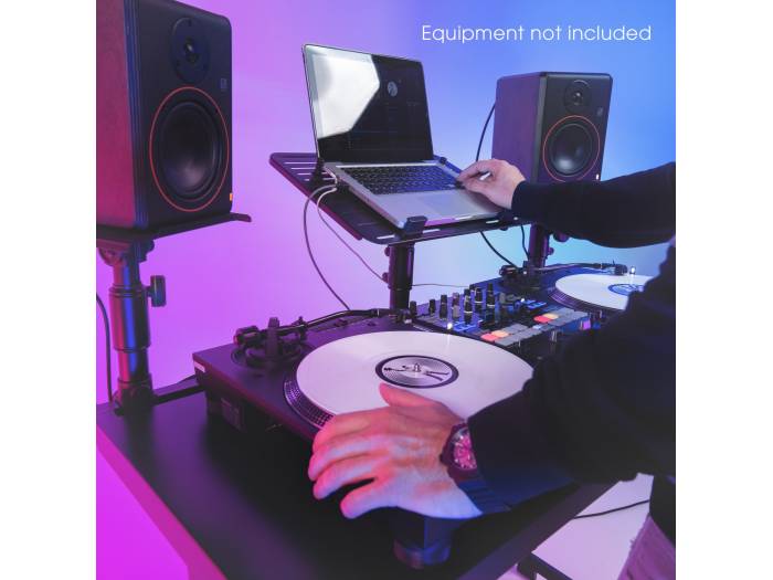 Gravity FDJT 01 - Mesa de DJ con bandejas adaptables para altavoces y portátil