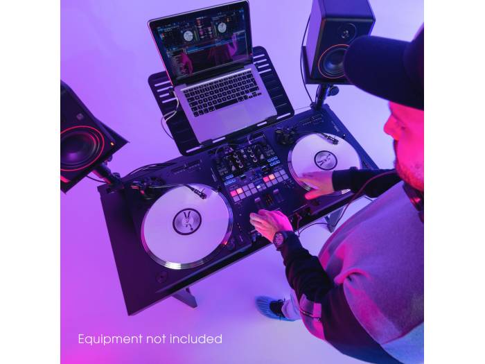 Gravity FDJT 01 - Mesa de DJ con bandejas adaptables para altavoces y portátil