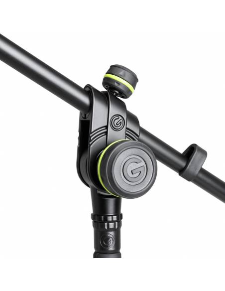 Gravity MS 2222 B - Pie de micrófono corto con base redonda y brazo jirafa telescópico de 2 puntos de ajuste