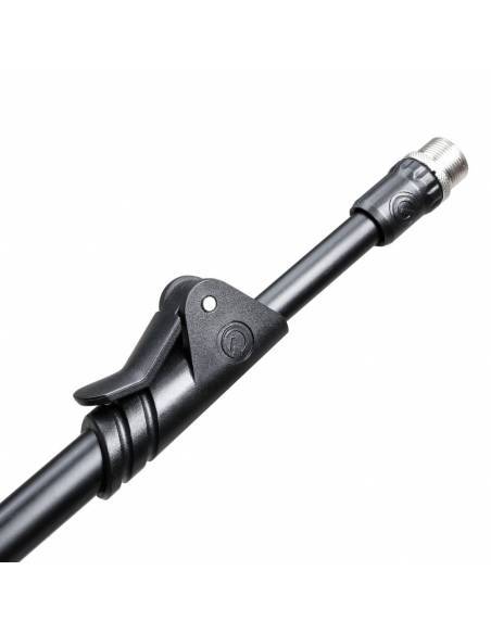 Gravity MS 2222 B - Pie de micrófono corto con base redonda y brazo jirafa telescópico de 2 puntos de ajuste