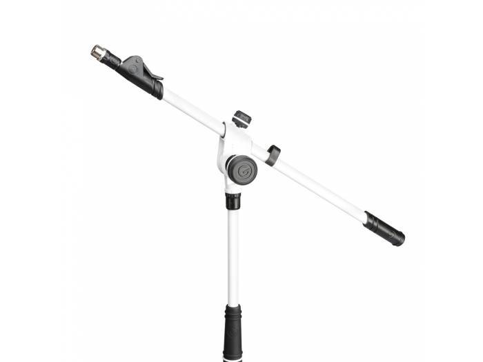 Gravity MS 4322 W - Pie de micrófono con trípode y brazo jirafa telescópico de 2 puntos de ajuste blanco