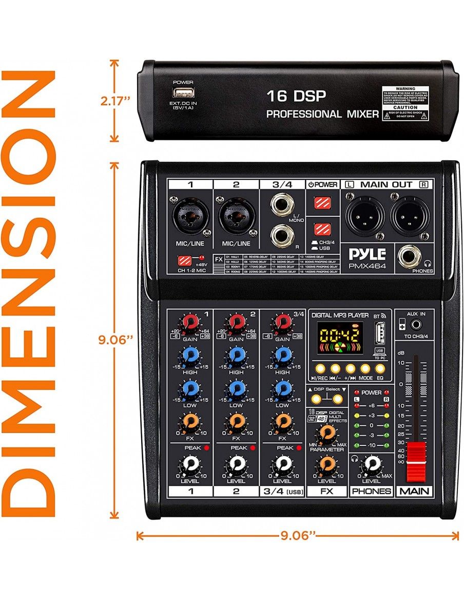 Pyle PMX464 Mesa de Directo de 4 canales - 2