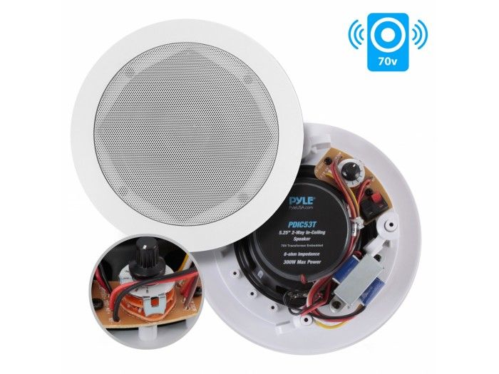 PYLE PDIC53T - Pareja de altavoces de techo de 5.25 pulgadas Linea de 100v y 8Ohm - 2