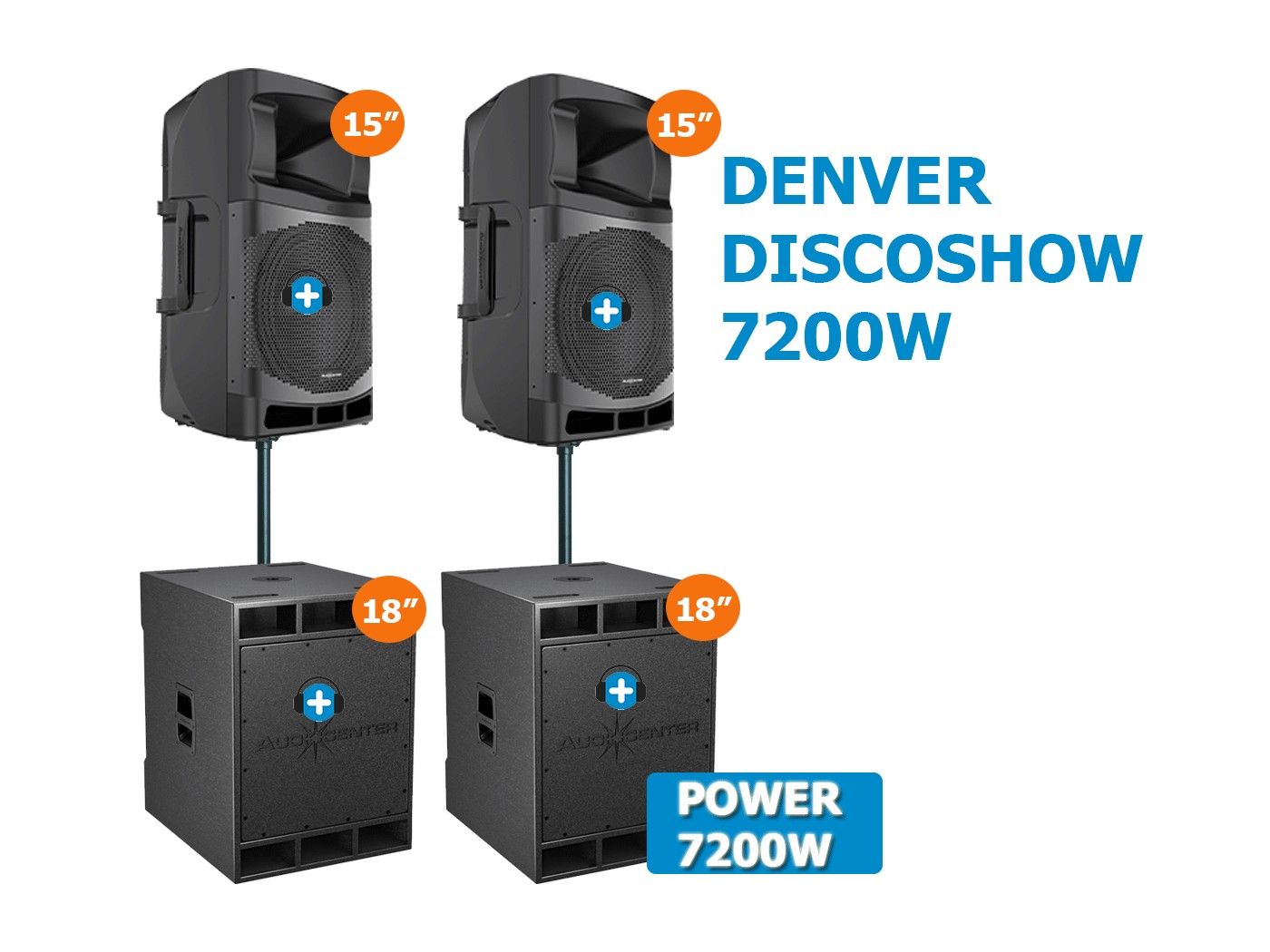 DENVER POWER DISCOSHOW 7200W -EQUIPO DE SONIDO 2X15" + 2 xSUB 18" - 2