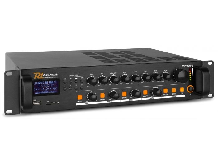Power Dynamics PDV240MP3 PA Mixer Amplifier 240W/100V 4 zones 952071 - 2
