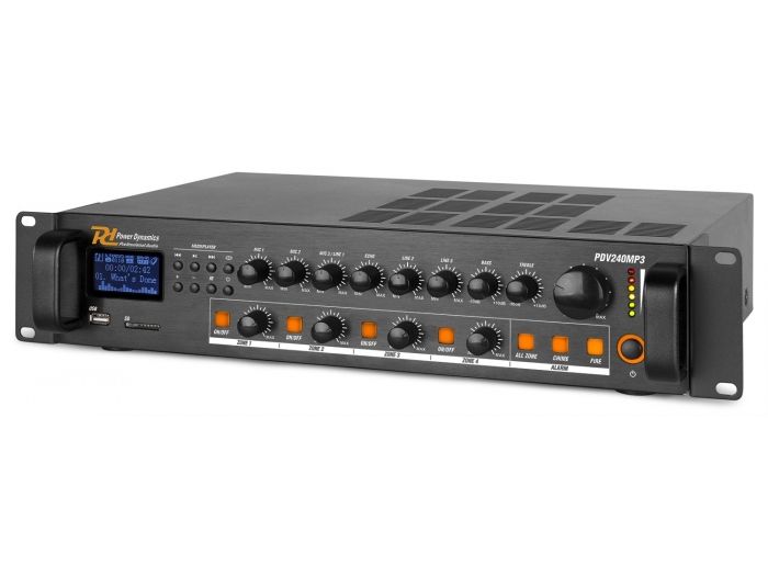 Power Dynamics PDV240MP3 PA Mixer Amplifier 240W/100V 4 zones 952071 - 3