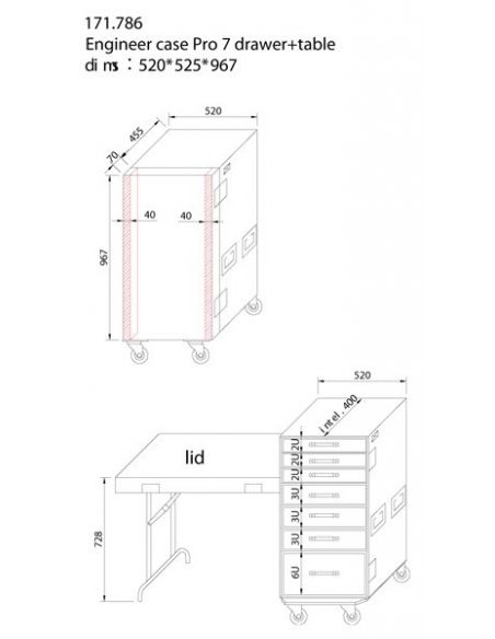 Power Dynamics PD-FA5, Flightcase de 7 Cajones + Mesa