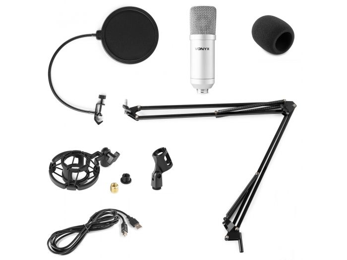 Vonyx CMS300S Micrófono de estudio Set USB Plata 173514