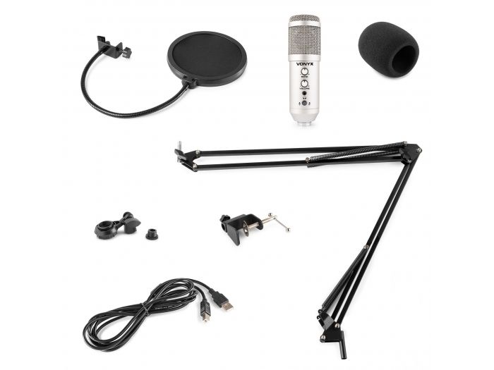 Vonyx CMS320S Kit de micrófono estudio USB Titanio con Echo 173558 - 2
