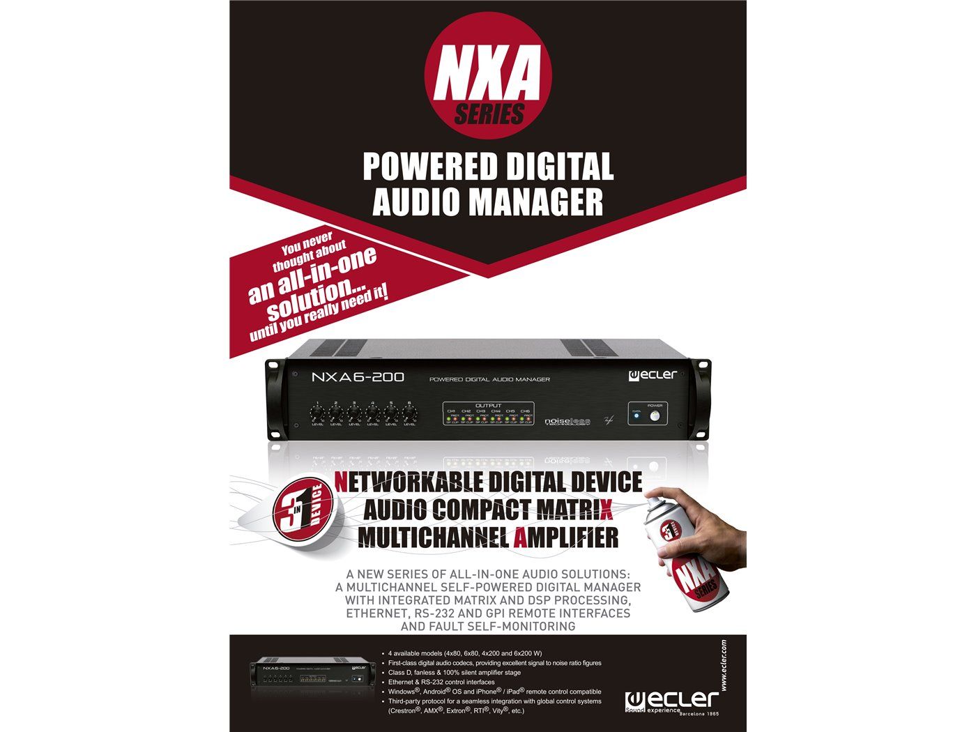 ECLER Gestores Digitales De Audio  4x400 WRMS | DSP | Clase D | Silencioso | TP-NET | EclerNet NXA4-400