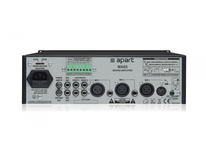 Apart Biamp MA 65 Amplificador 65W con Mezclador de Micrófonos / Linea - 2