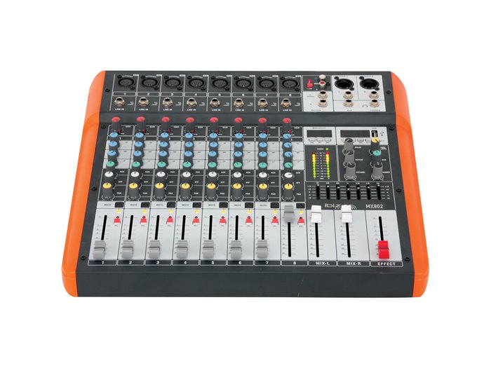 IBIS 8-CH MIXER USB/BT, +48V,1xAUX,1xEFFECT, 7-EQ MX802