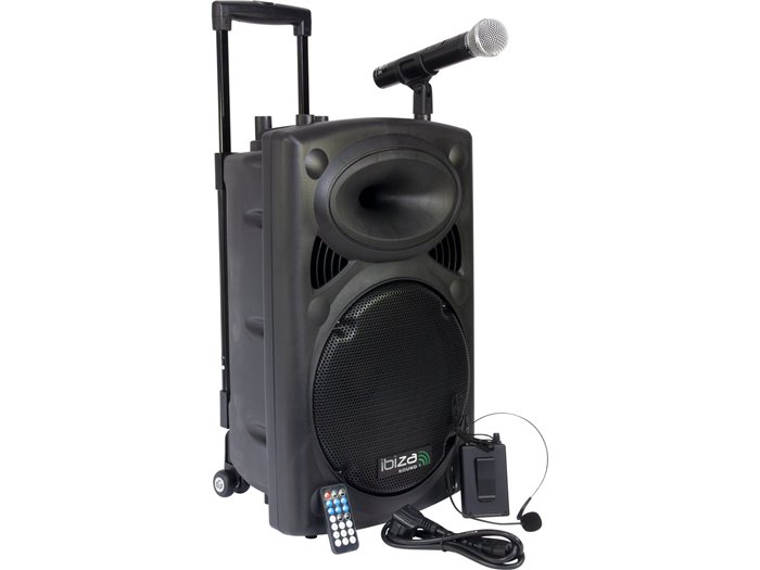 IBIS 12'' PORTABLE PA SYSTEM W/ 2 VHF MIC /USB-SD REC /VOX, BLUETOOTH PORT12VHF-BT PORT12VHF-BT