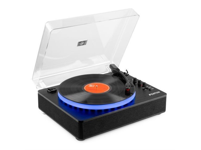 Fenton RP162LED Tocadiscos retro con Bluetooth in/out (recepción y envío) - Anillo LED - Negro