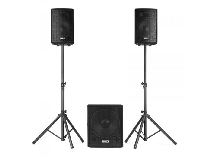 Vonyx VX1015BT 2.1 Pack de altavoces activos con subwoofer de 15" satélites de 10" y bluetooth