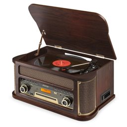 Fenton Memphis Tocadiscos retro con Bluetooth, radio DAB y FM, reproductor de CD, casete y mp3 - Madera oscura