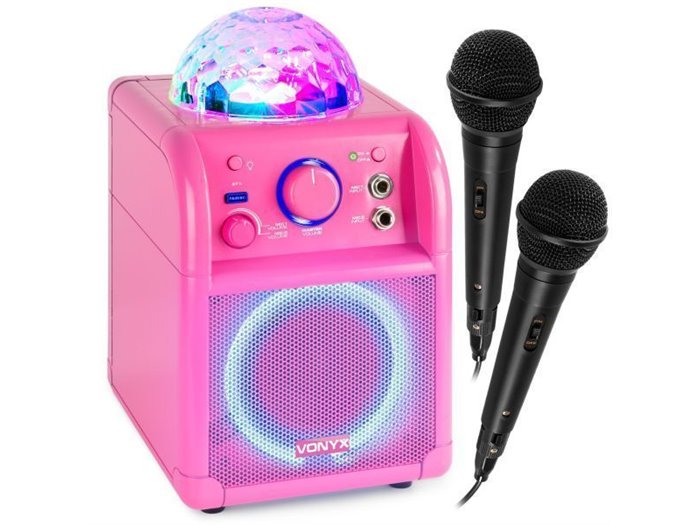 Vonyx SBS55P Conjunto Karaoke rosa con luces LED