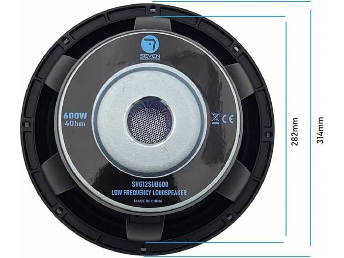 Seven Soundvector SVG12SUB600/4 Subwoofer 12 Pulgadas Altavoz Profesional de Grave Sub-Grave 4 Ohm 600W AES 1200W Peak - 4