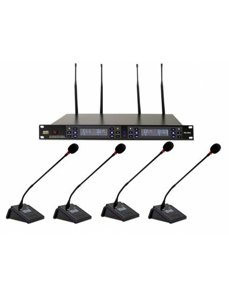 AMS MU 504 + MM 204 Sistema de conferencia con 4 micrófonos de sobremesa. 180 canales. Sincronización IR - 1
