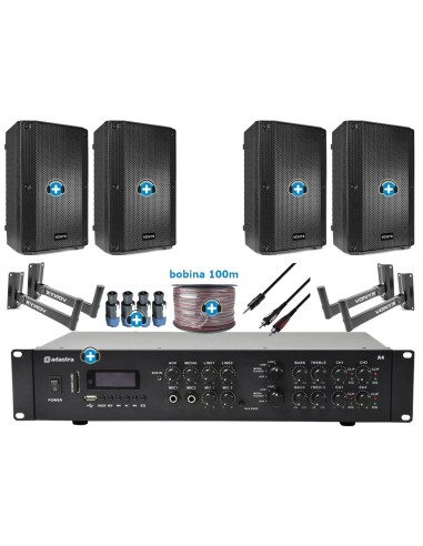 Pack de Sonido 306 Premium - Amplificador con zonas y 4 Altavoces de 10 pulgadas pasivos