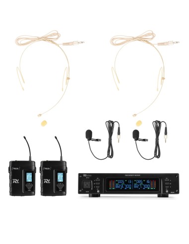 Power Dynamics D220B Micrófono inalámbrico de petaca UHF 2x 80-Canales, sistema True Diversity