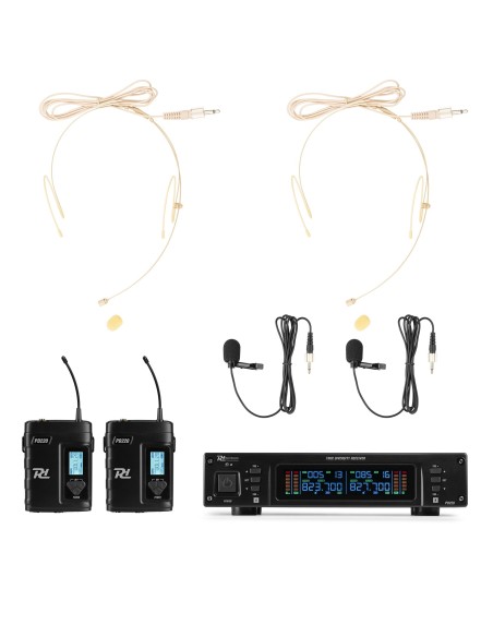 Power Dynamics D220B Micrófono inalámbrico de petaca UHF 2x 80-Canales, sistema True Diversity