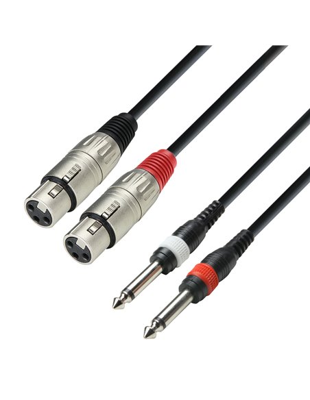 Adam Hall Cables 3 STAR TFP 0100 - Cable de 2 conectores XLR hembra a 2 jacks mono de 6,3 mm, 1 m