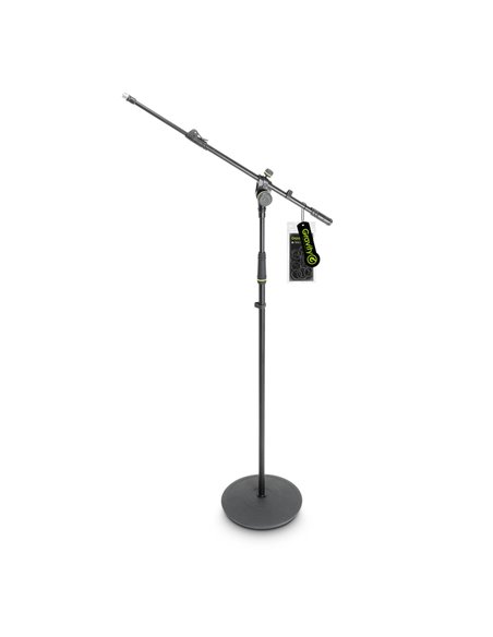 Gravity MS 2322 B - Pie de micrófono con base redonda y brazo jirafa largo de 2 puntos de ajuste