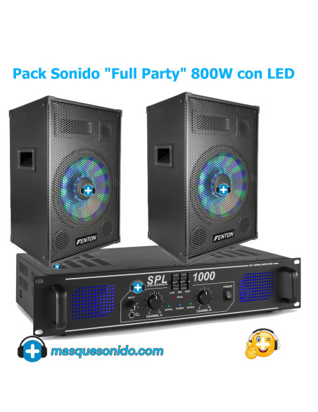 Pack Sonido Full Party 800W: Altavoces LED 8" + Amplificador EQ