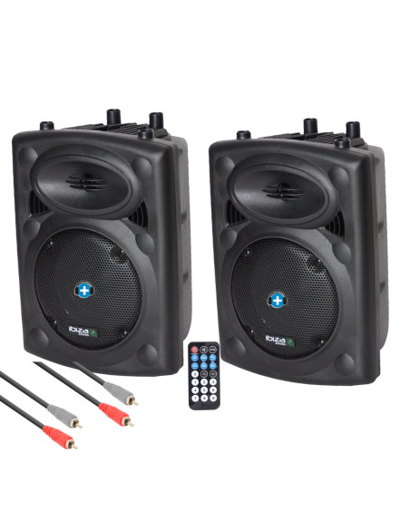 Pack 2 Altavoces Activos Ibiza 8" Bluetooth + Cable Link 6m