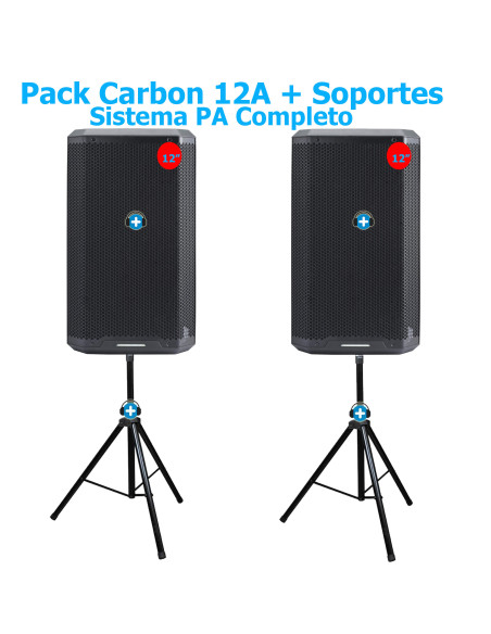Conjunto: Pack oferta equipo de sonido dos altavoces 12 pulgadas y soportes