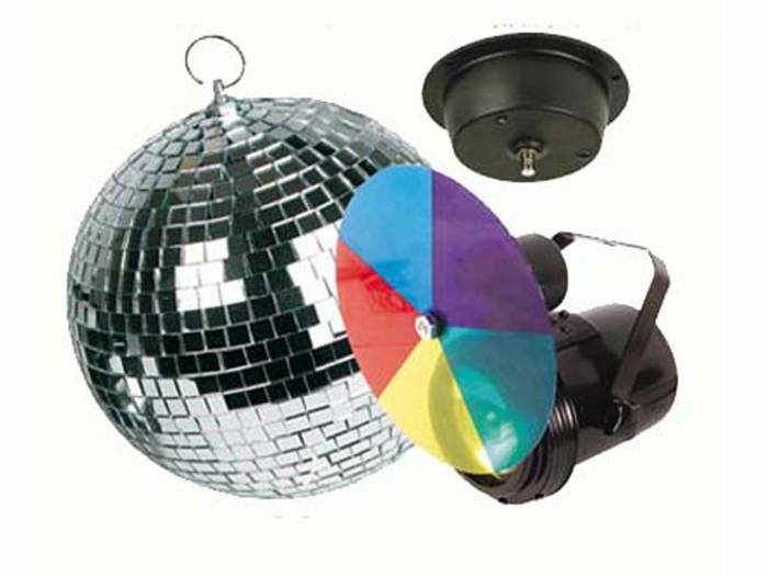 Pack bola de discoteca 20cm + Foco + Motor + Disco de color - 2