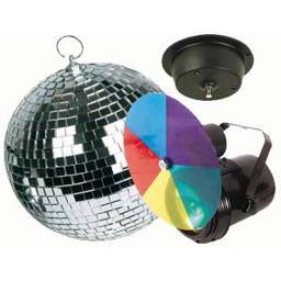 Pack bola de discoteca 20cm + Foco + Motor + Disco de color - 3