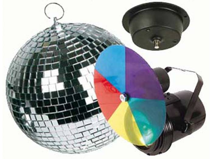 Pack bola de discoteca 20cm + Foco + Motor + Disco de color - 3