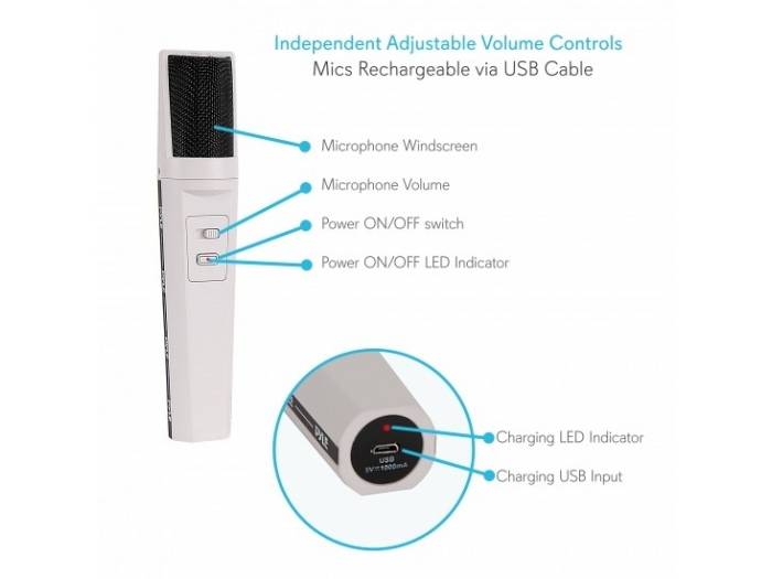 Pyle PDWM2232 Sistema de micrófono inalámbrico UHF - Incluye (2) micrófonos de mano con batería recargable USB, frecuencia fija 